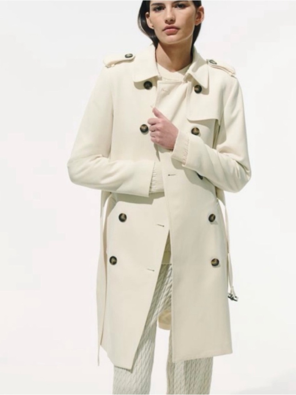 Elegant Cream Double-Breasted Women's Trench Coat